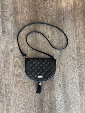 Black Quilted Crossbody Bag with Tassel